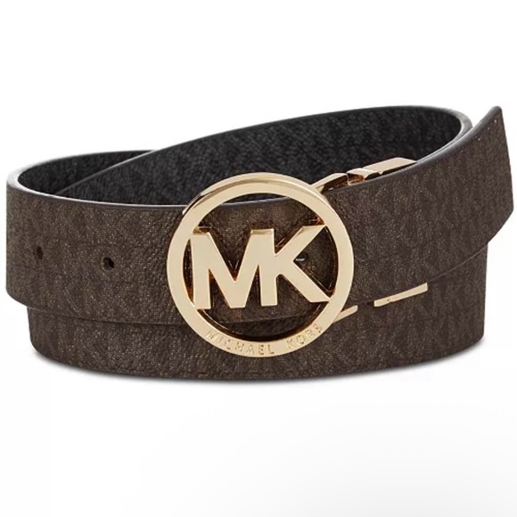 Michael Kors Dark Brown & Black Reversible Belt with Gold Logo - Picture 1 of 6